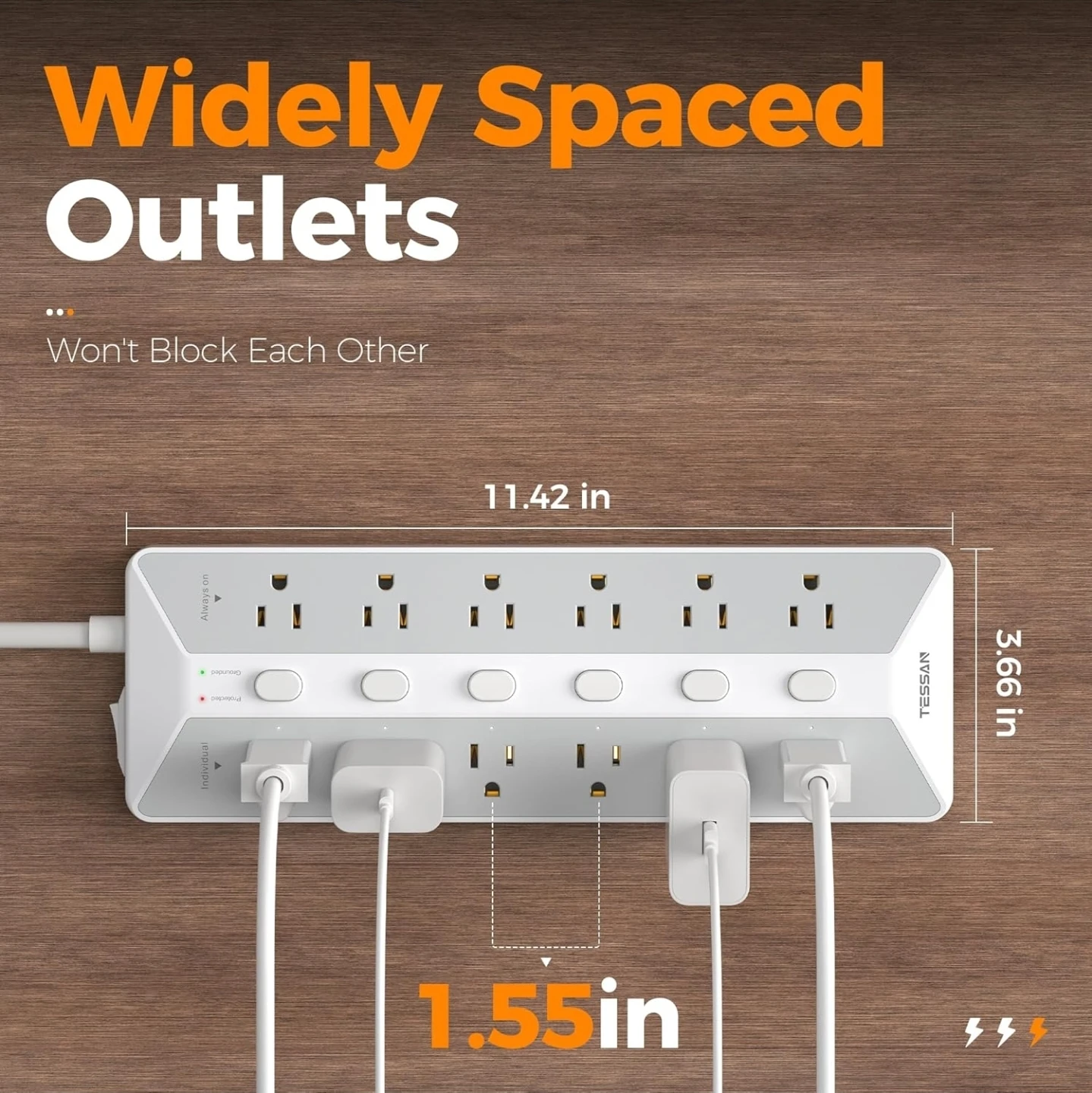 New TESSAN 12-Outlet Power Strip with 6 ft Cord - photo 5