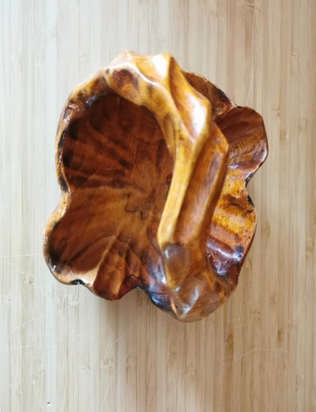 Small Vintage Hand-Carved Wooden Basket - photo 3
