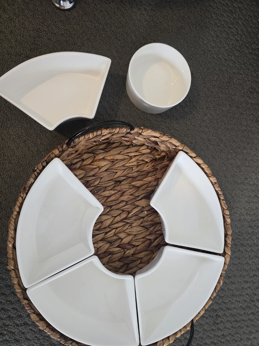 White Ceramic Serving Platter with Wicker Basket - photo 2