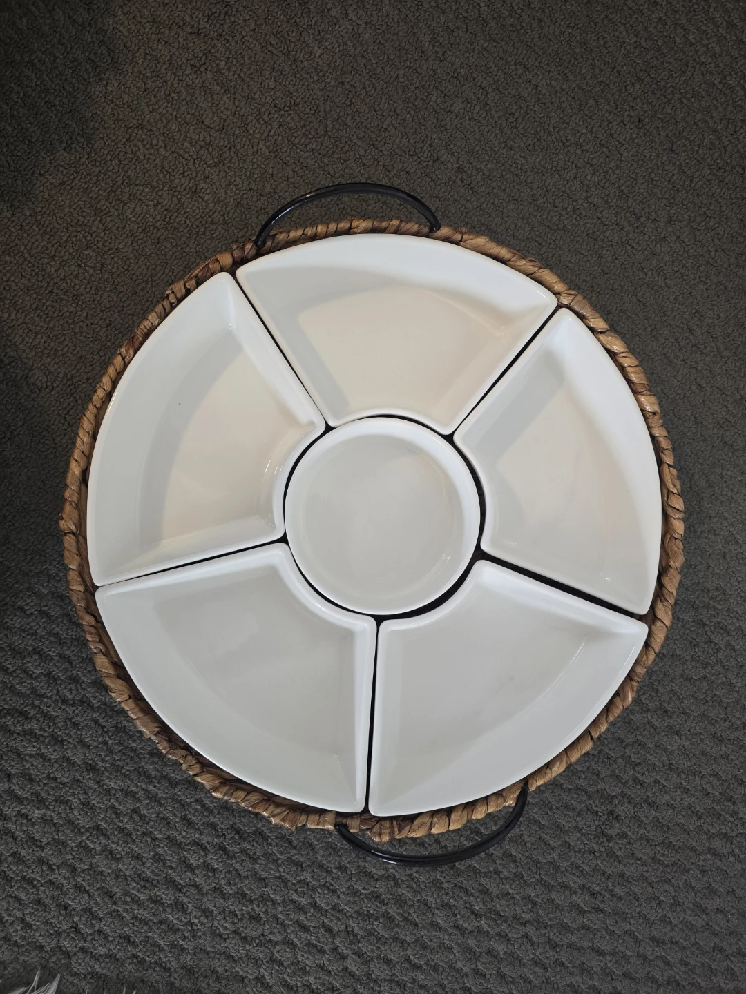 White Ceramic Serving Platter with Wicker Basket - photo 3