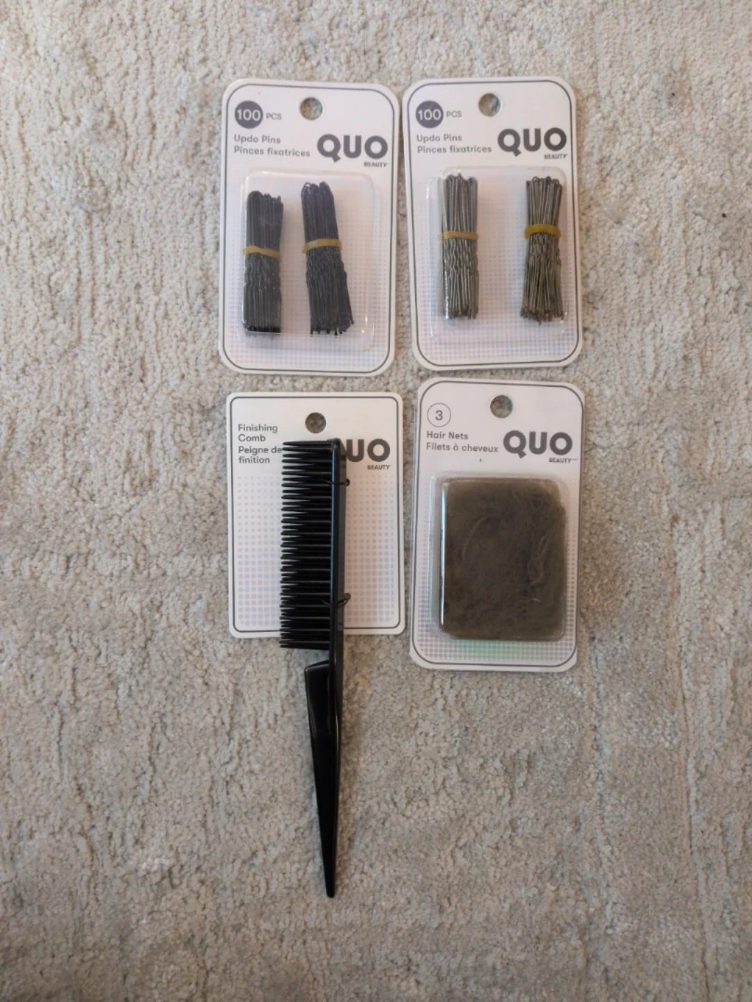 QUO Beauty updo pins, finishing comb & hairnet set