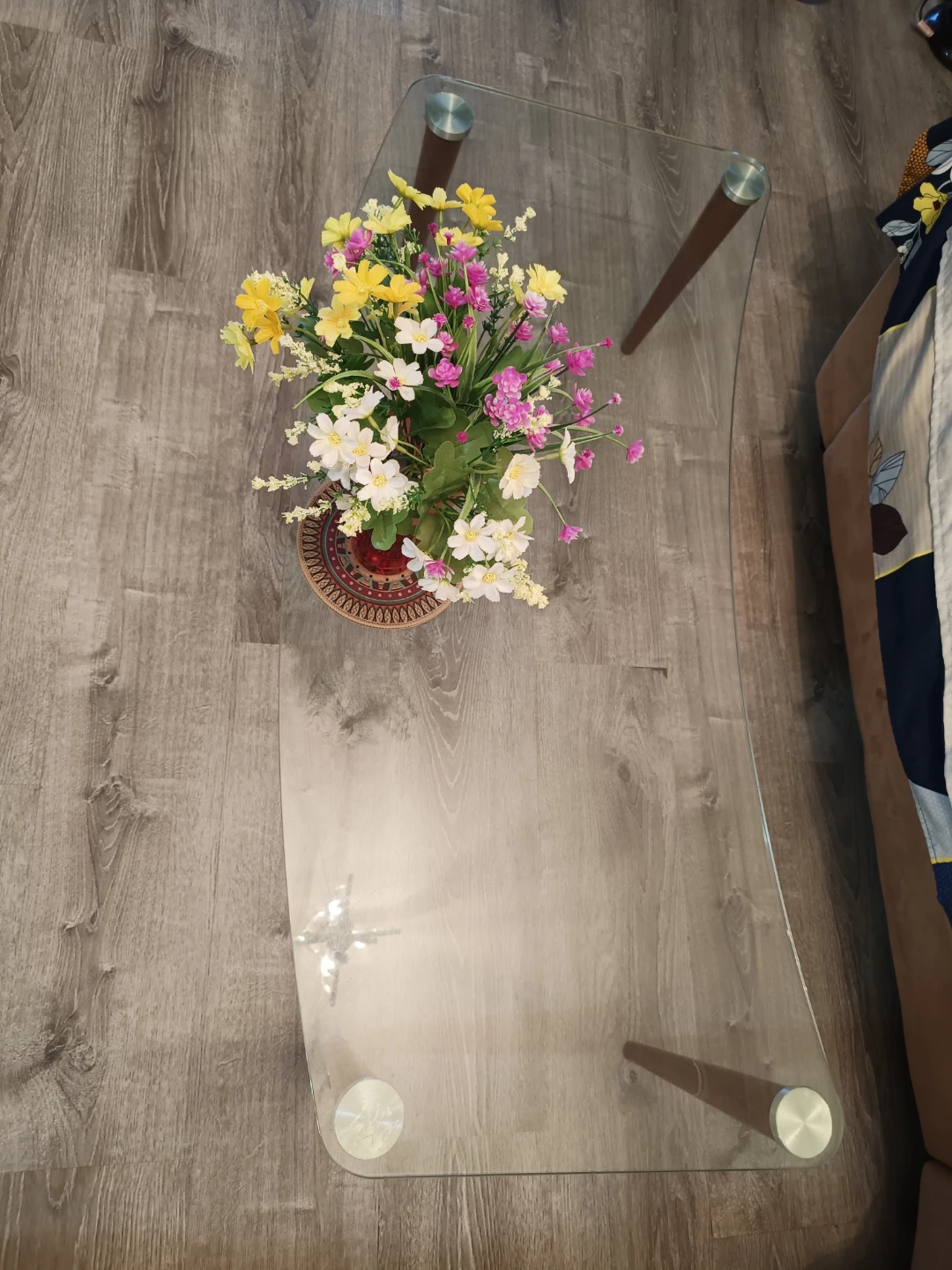 Glass Coffee Table with Wooden Legs