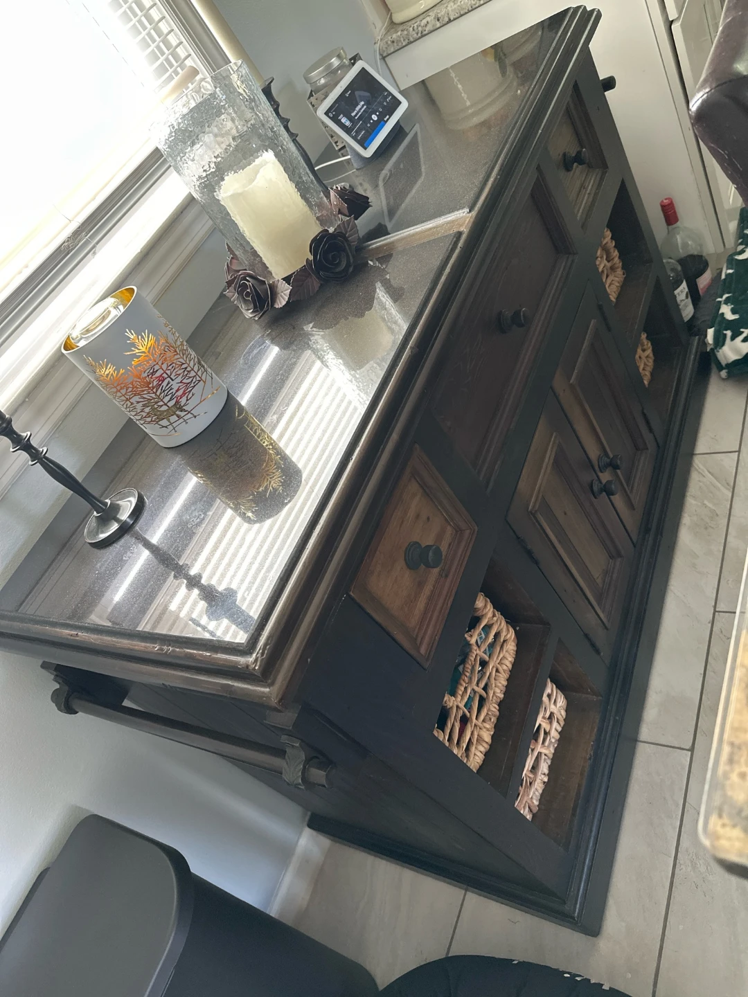 Dark Wood Kitchen Island with Granite Top