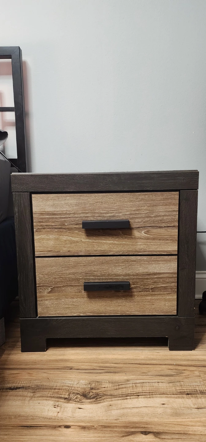 2-Drawer Nightstand - Wood Grain & Dark Finish