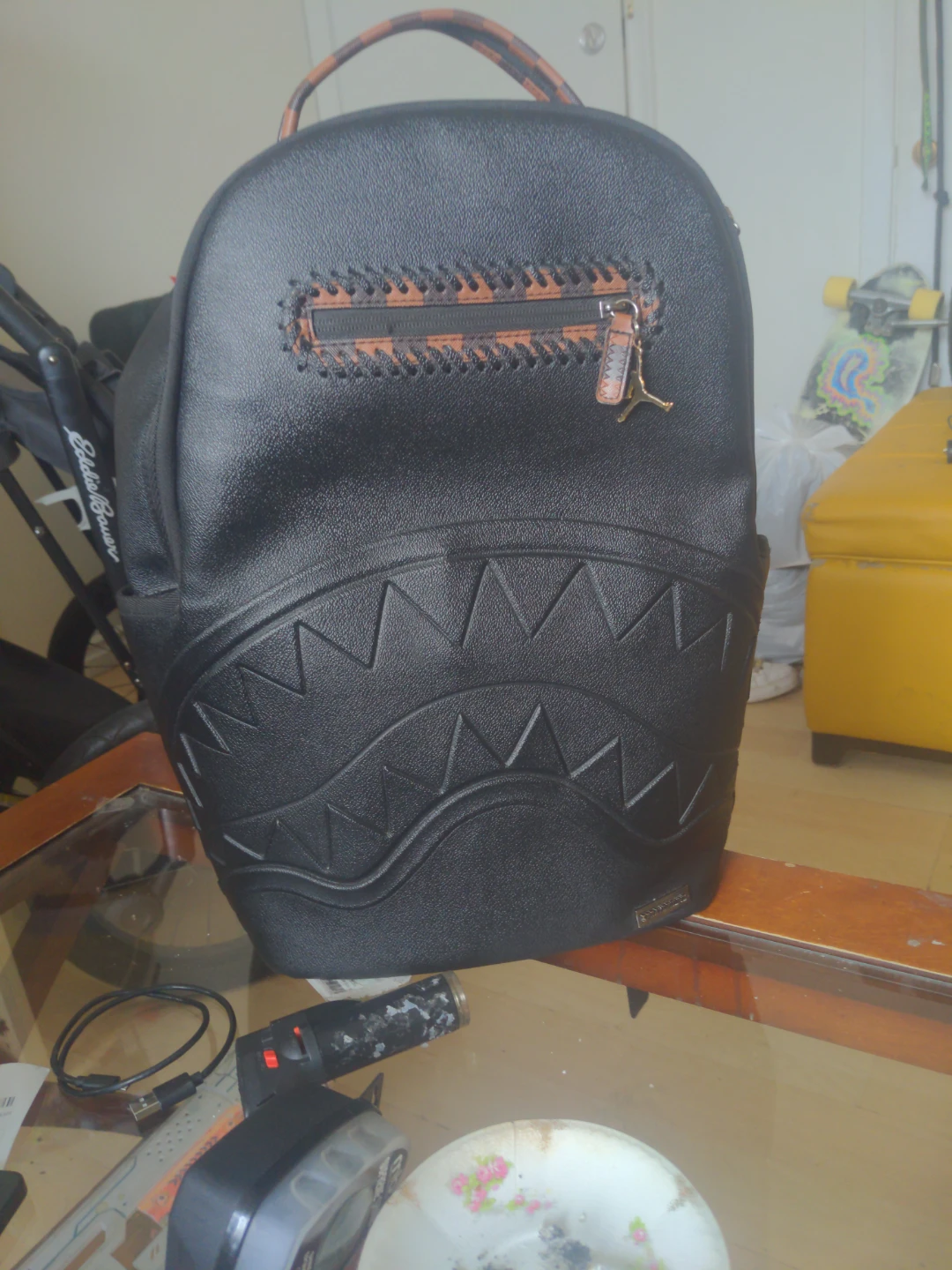 Black Backpack with Shark Tooth Design