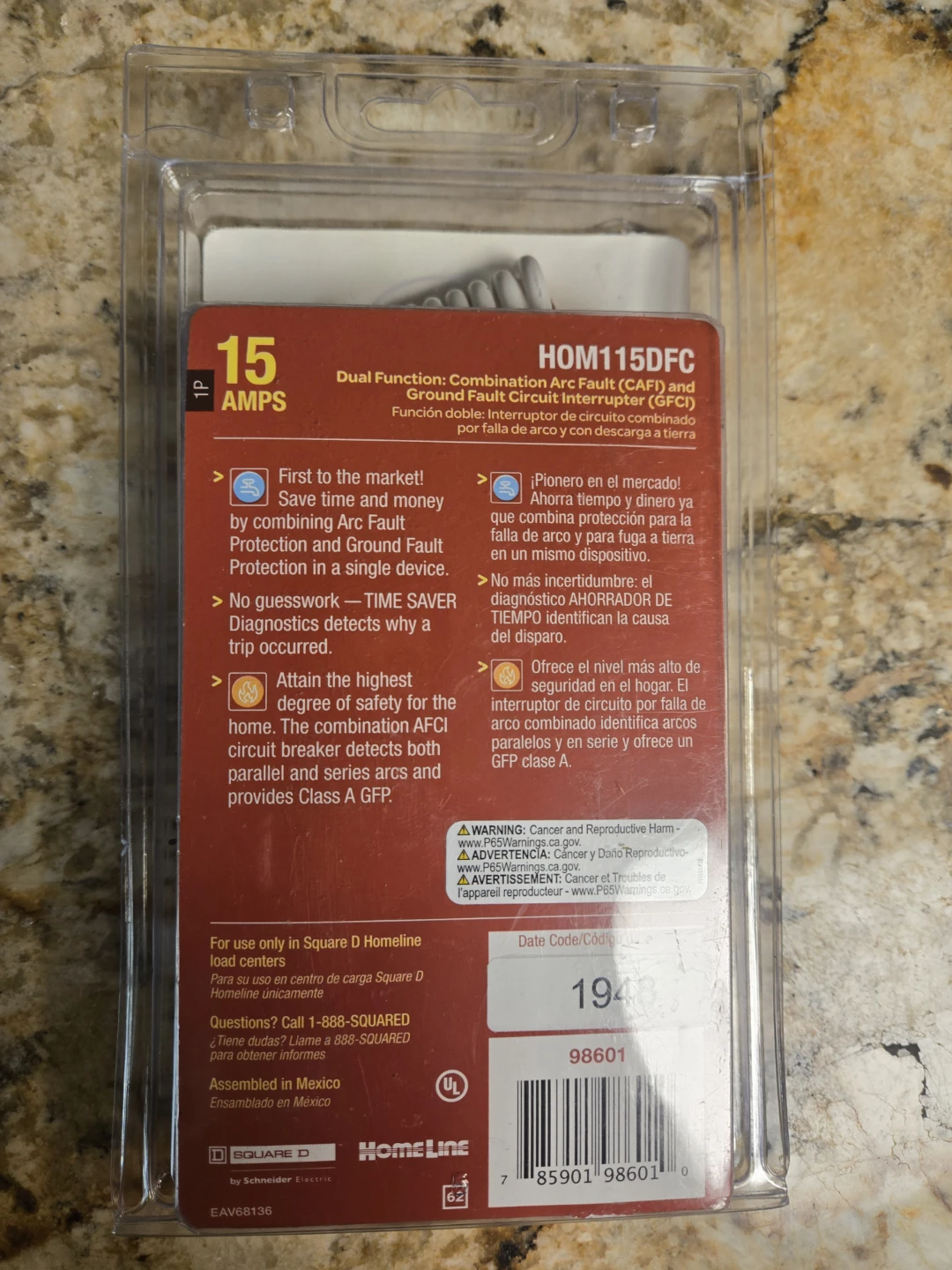Square D Homeline HOM115DFC 15 Amp AFCI/GFCI Circuit Breaker