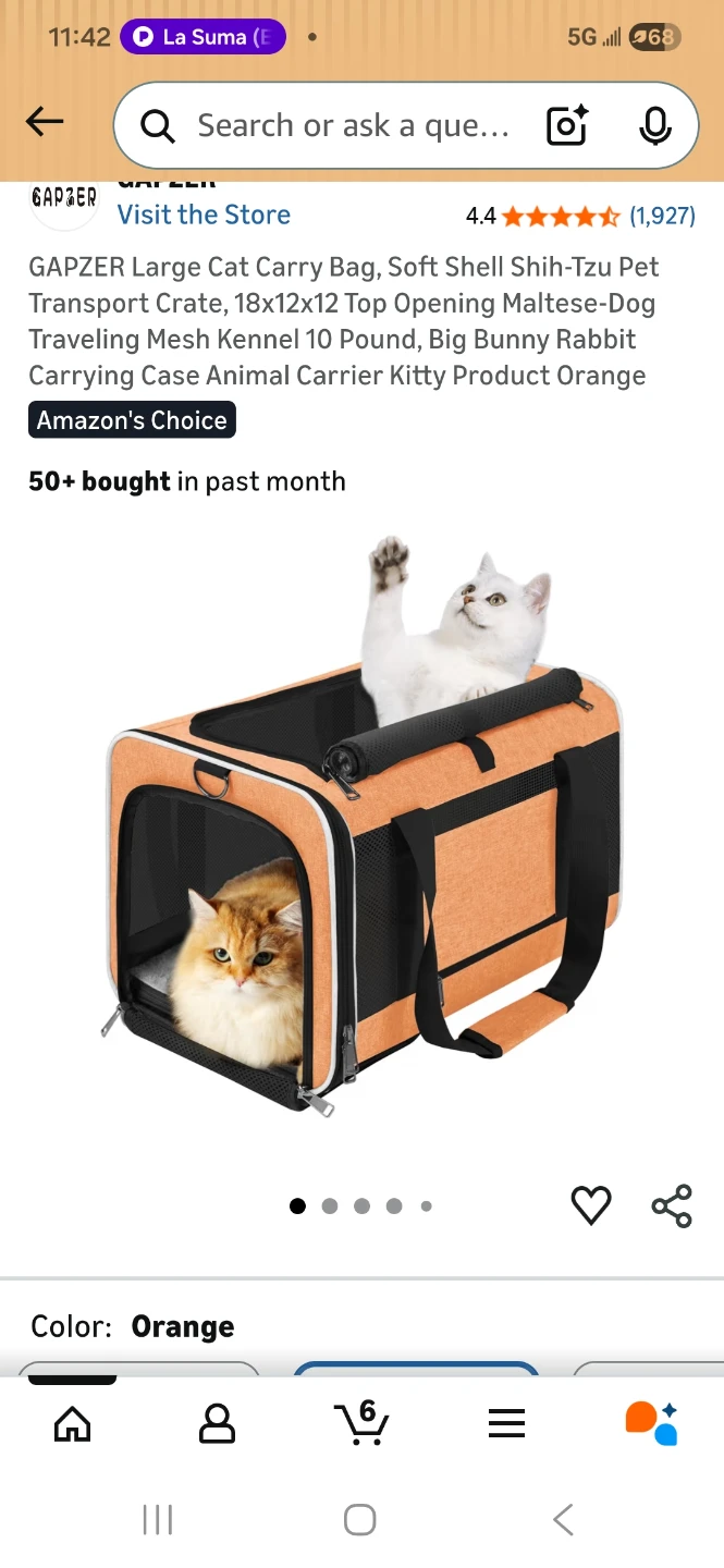 GAPZER Large Cat Carry Bag Soft Shell Pet Transport Crate Orange