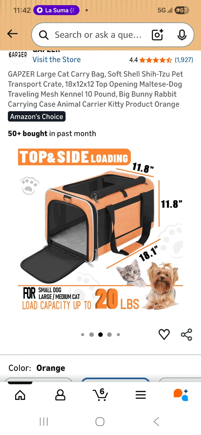 GAPZER Large Cat Carry Bag Soft Shell Pet Transport Crate Orange - photo 2