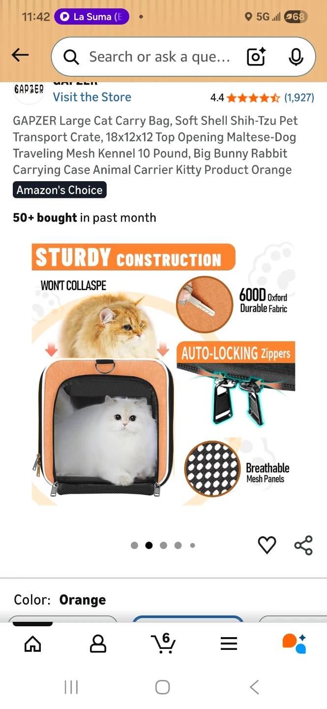 GAPZER Large Cat Carry Bag Soft Shell Pet Transport Crate Orange - photo 3