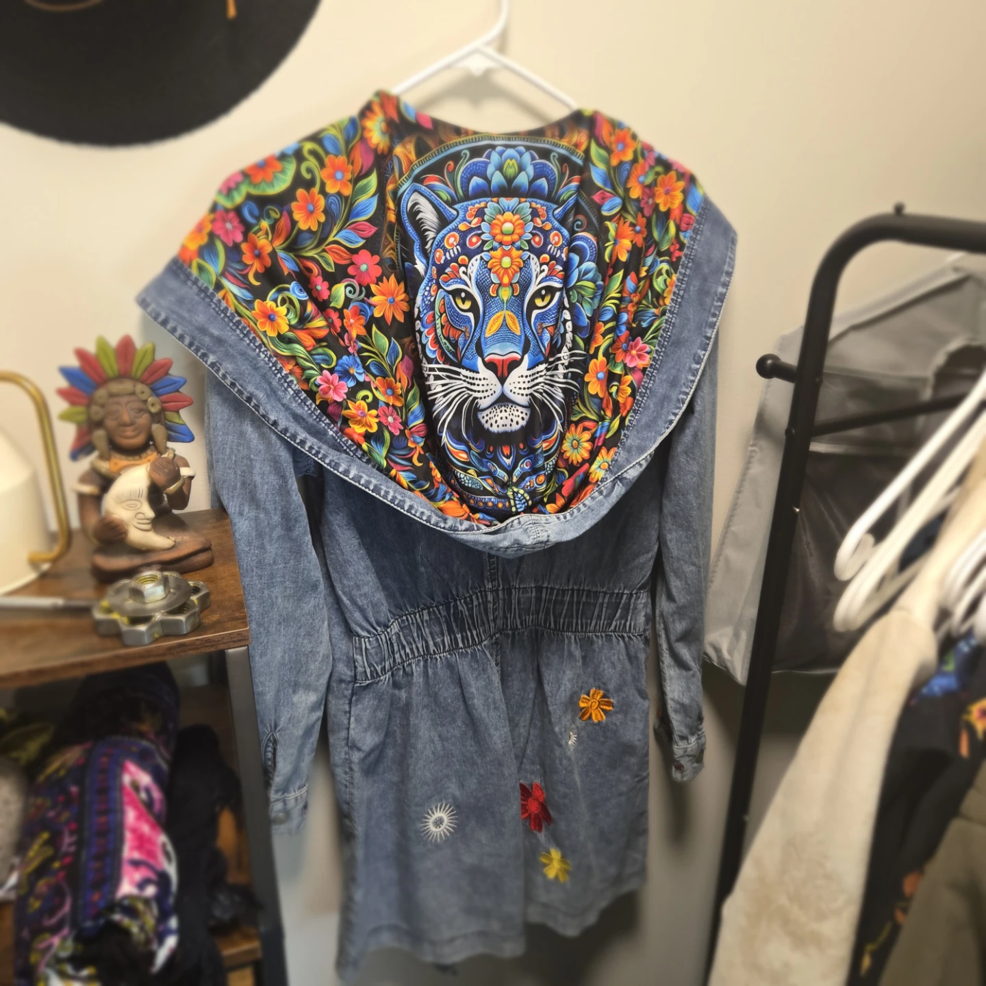 Denim Jacket with Vibrant Hood Lining - photo 2