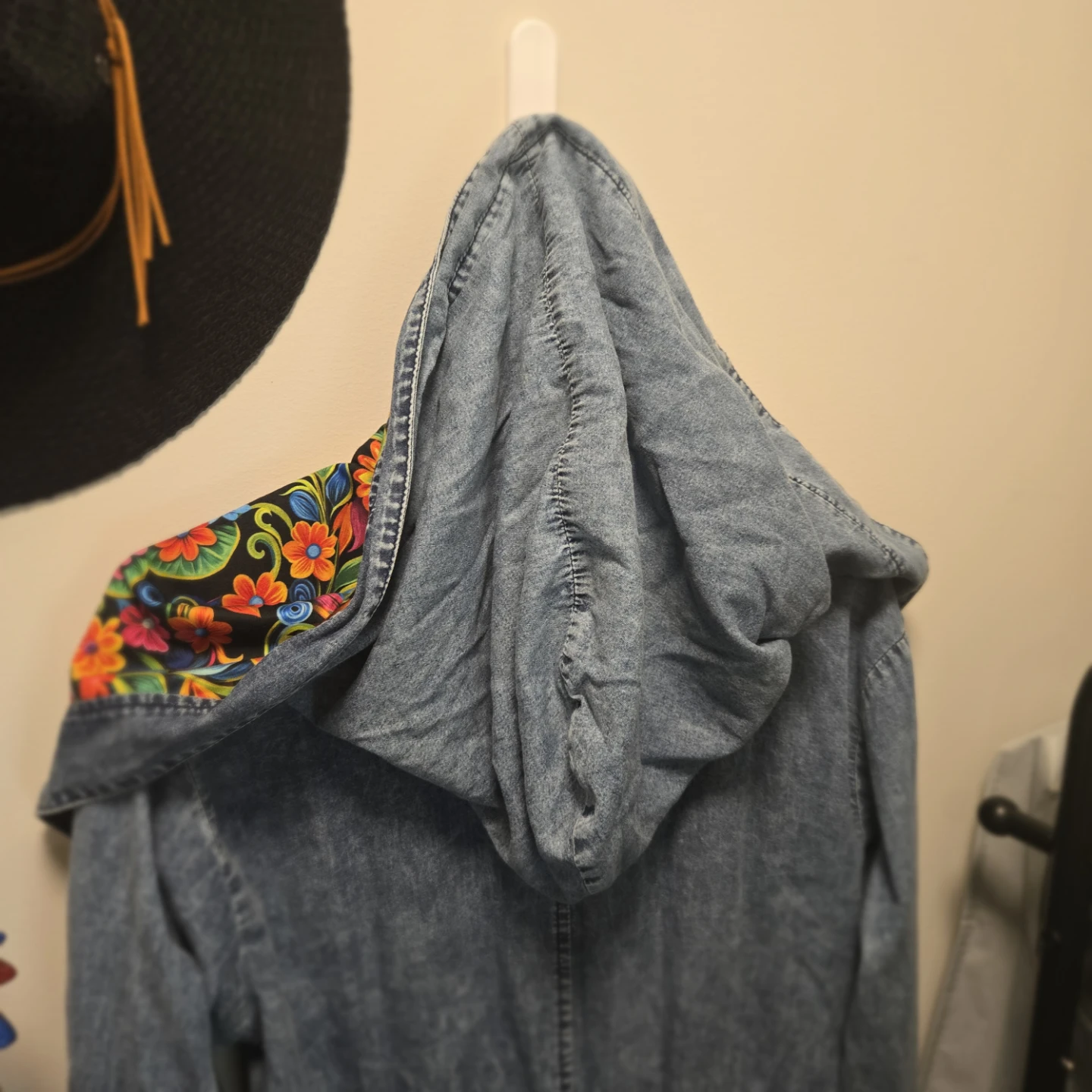 Denim Jacket with Vibrant Hood Lining - photo 3
