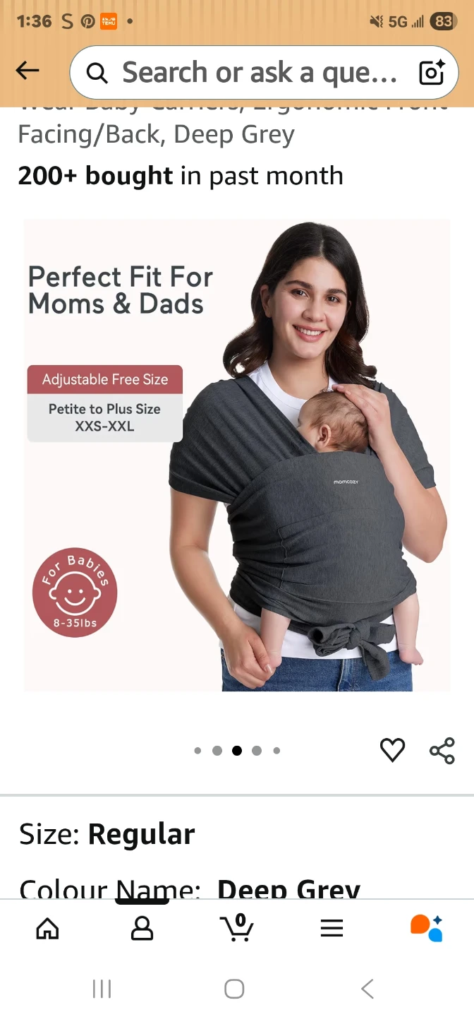 KeaBabies Baby Wrap Carrier - Deep Grey - photo 3