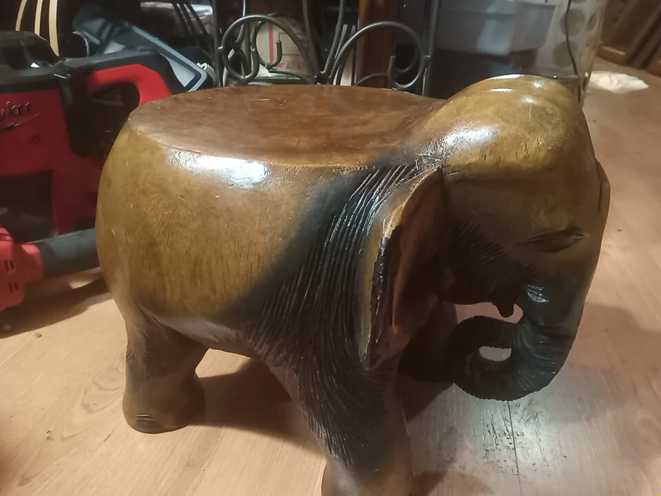 Carved wooden elephant stool - photo 2