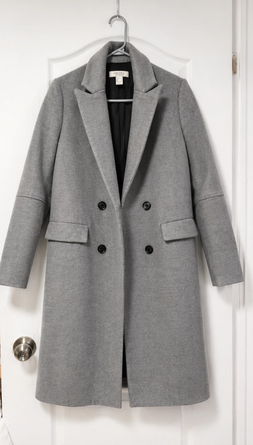 Forever 21 Grey Double-Breasted Wool Blend Coat