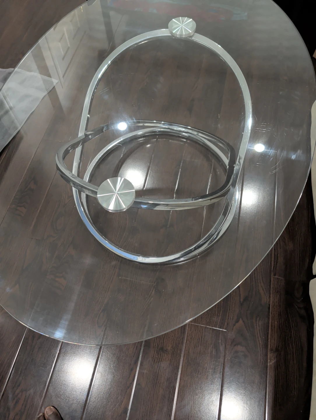 Oval Glass Coffee Table with Chrome Base - photo 3