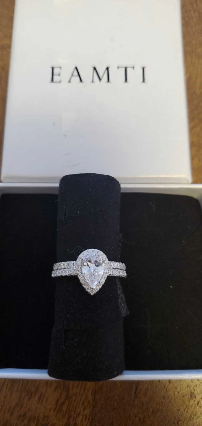 EAMTI Pear Cut Halo Engagement Wedding Ring Set - photo 3