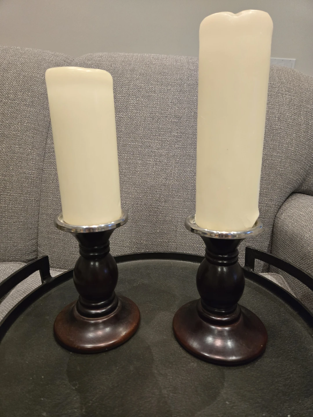 Set of 2 Wooden Candlesticks with Silver Top - photo 3