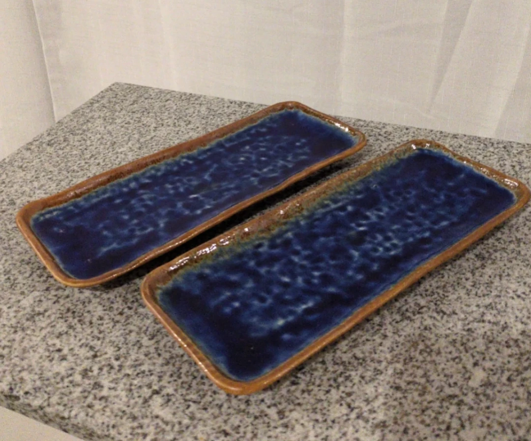 Set of 2 Blue Ceramic Rectangular Trays - photo 2