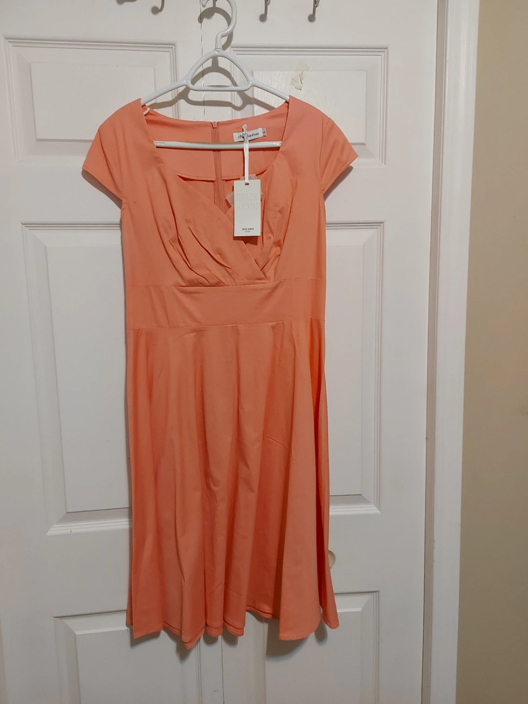 Chic Nova Women's Coral V-Neck Cap Sleeve Dress - photo 2
