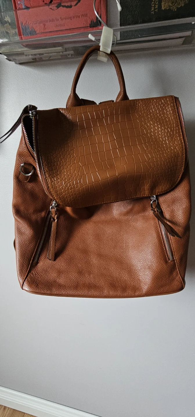 Brown Faux Leather Backpack Purse