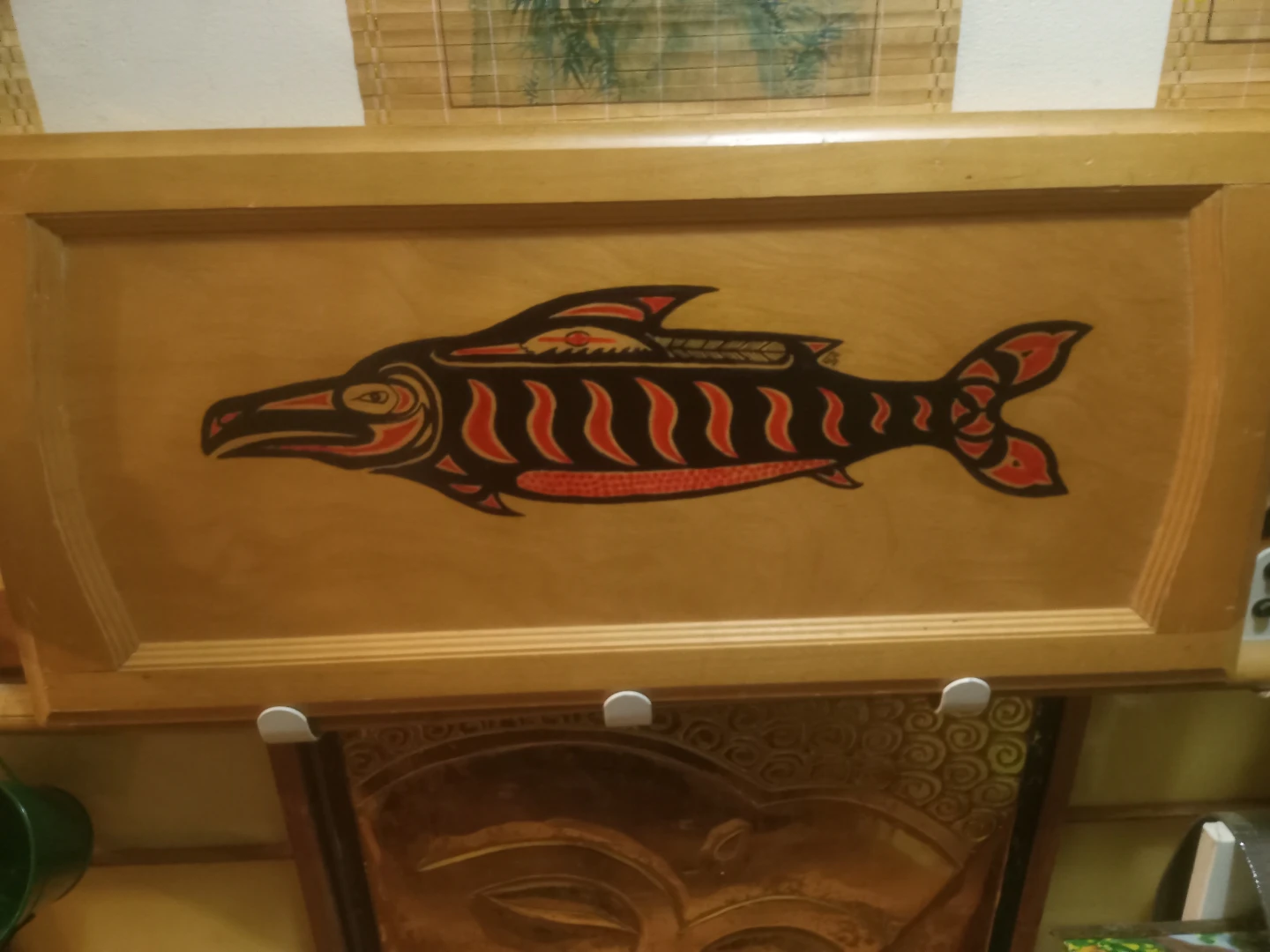 Wooden Tray with Indigenous Art of a Salmon