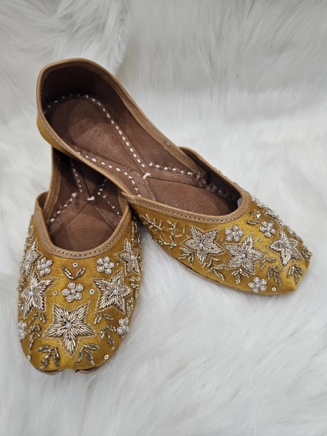 Yellow Embroidered Flat Shoes