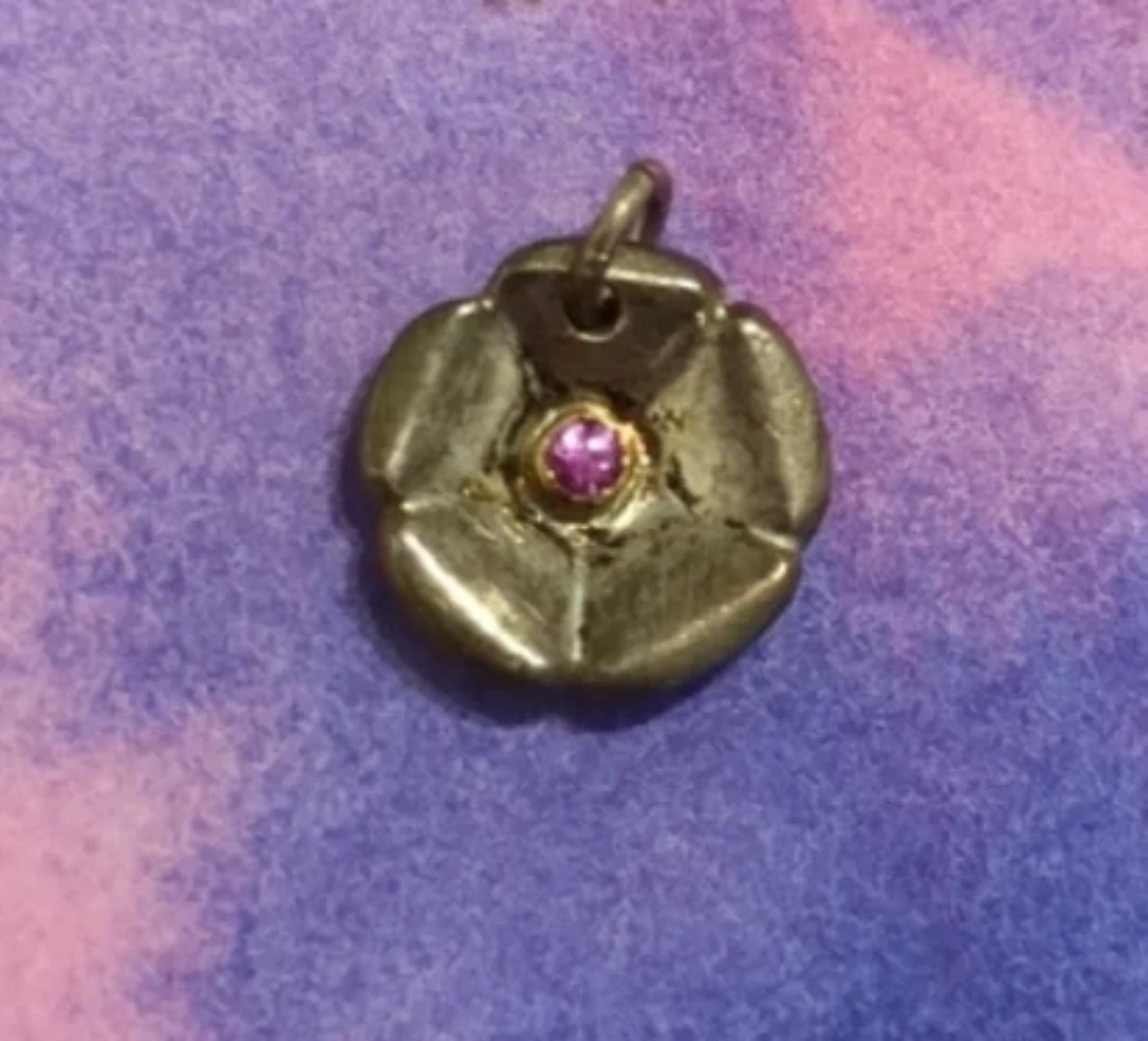Handcrafted Silver flower Charm sterling & Rose Quartz - photo 2