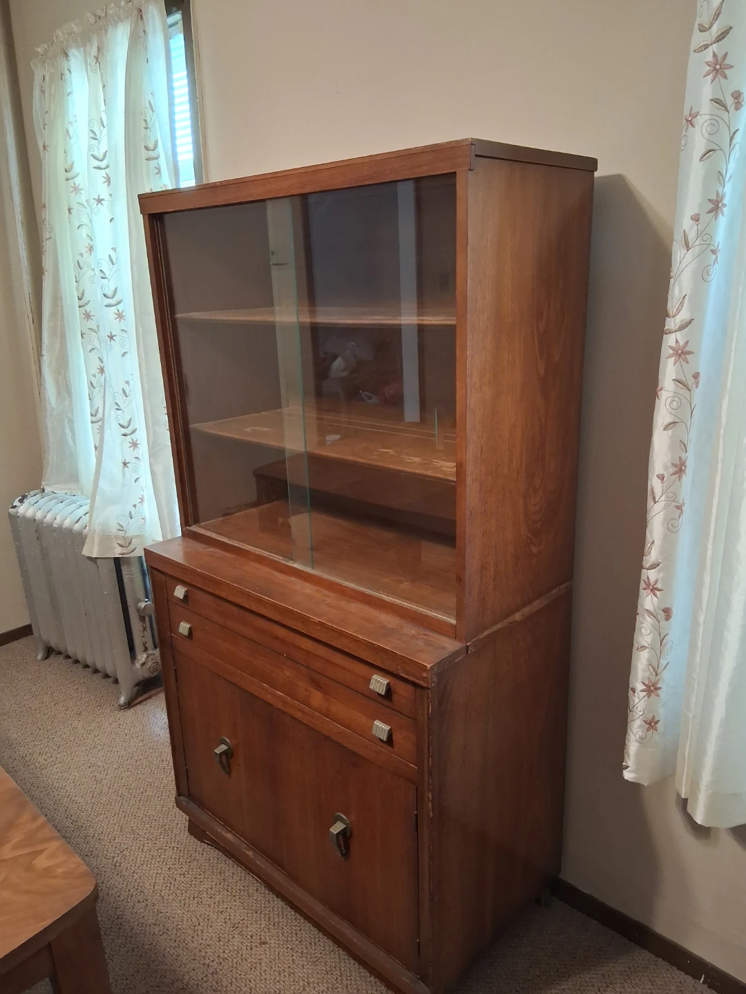Vintage Wooden Curio Cabinet with Glass Doors