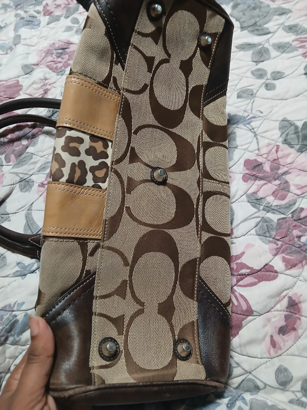 Coach Signature Monogram Tote Bag with Leopard Print Accent - photo 2