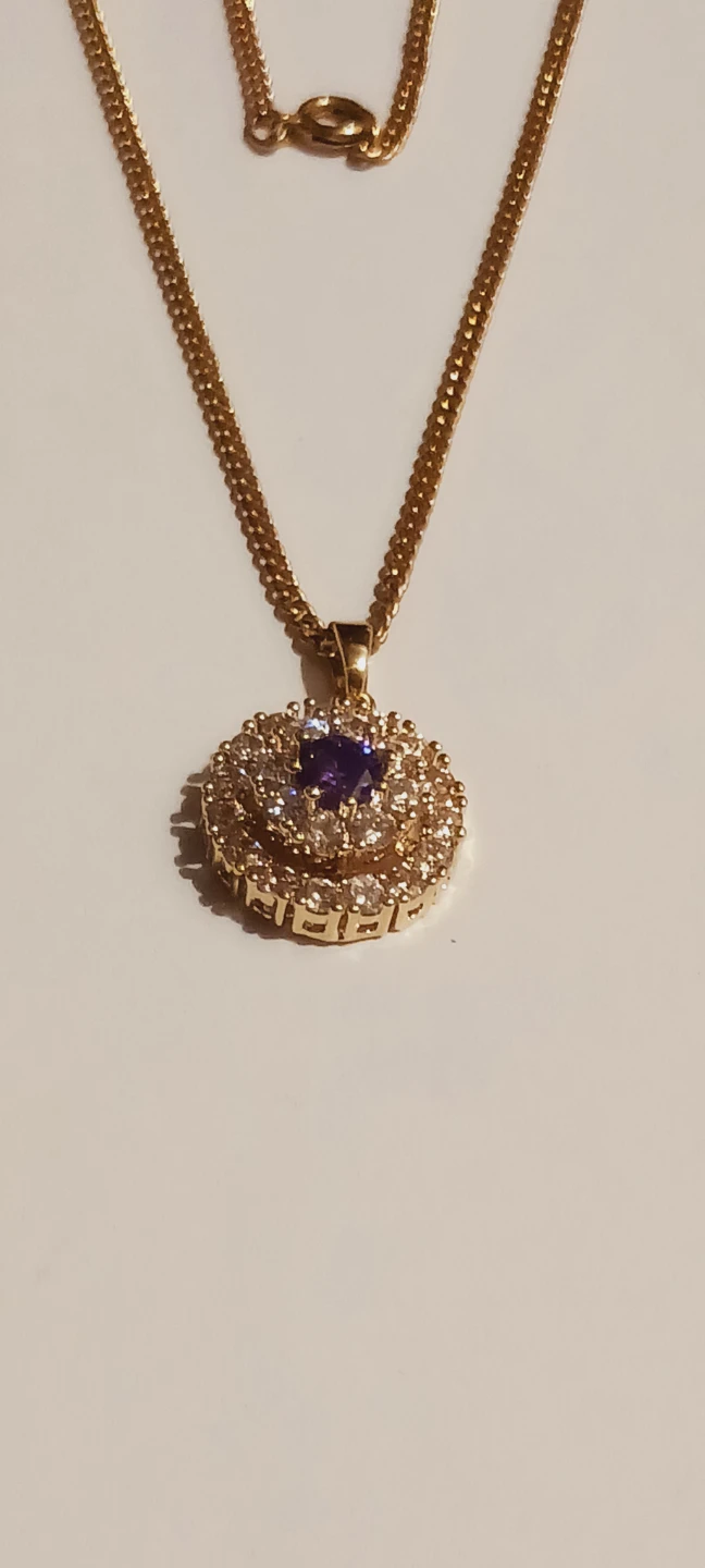 Beautiful Purple & Clear Crystals Pendant w/Gold Filled Necklace - photo 3
