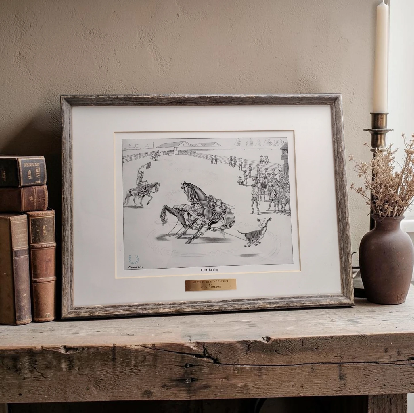 Framed "Calf Roping" Art Print by Stew Cameron