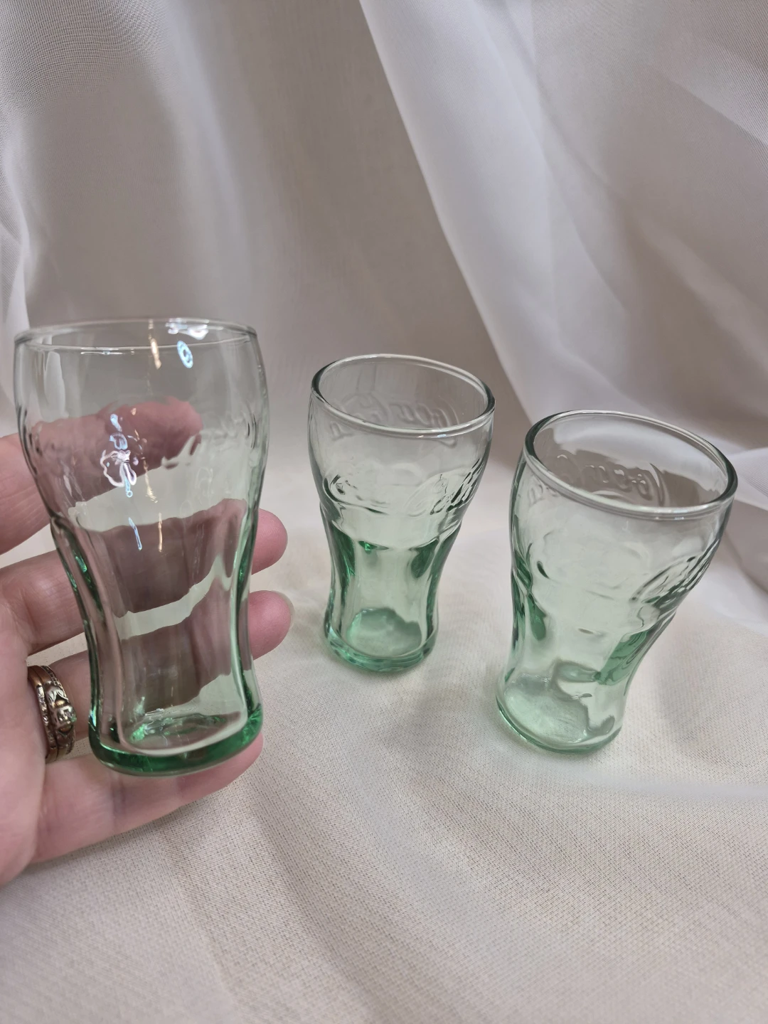 Set of 3 Vintage Green Glass Mini 3 1/2" Coca-Cola Glass - photo 5