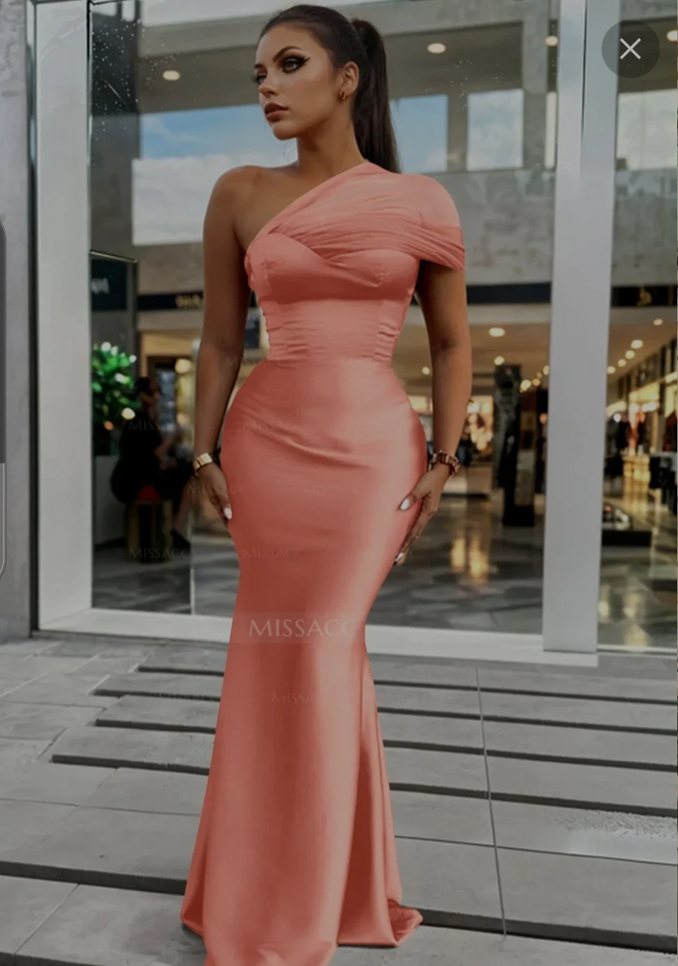 Coral Pink Satin One-Shoulder Prom Dress