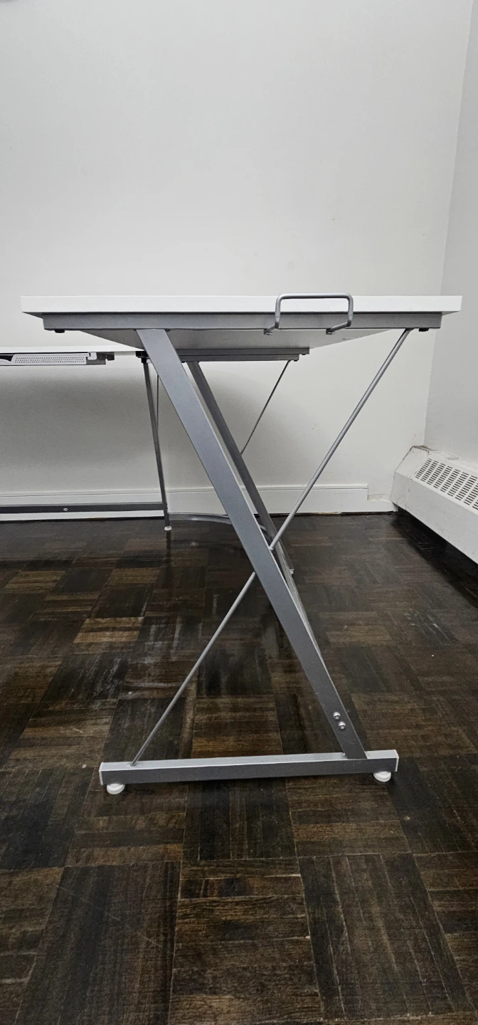 White L-Shaped Corner Desk with Silver Metal Frame - photo 2