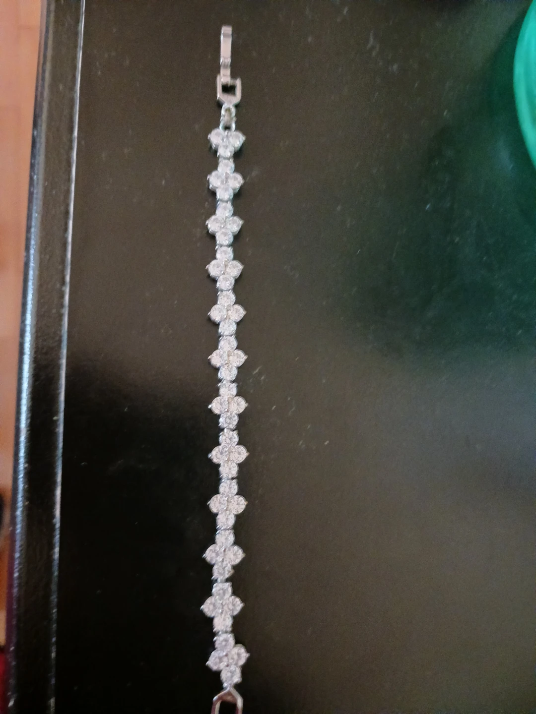 Silver Tone Clover Rhinestone Bracelet