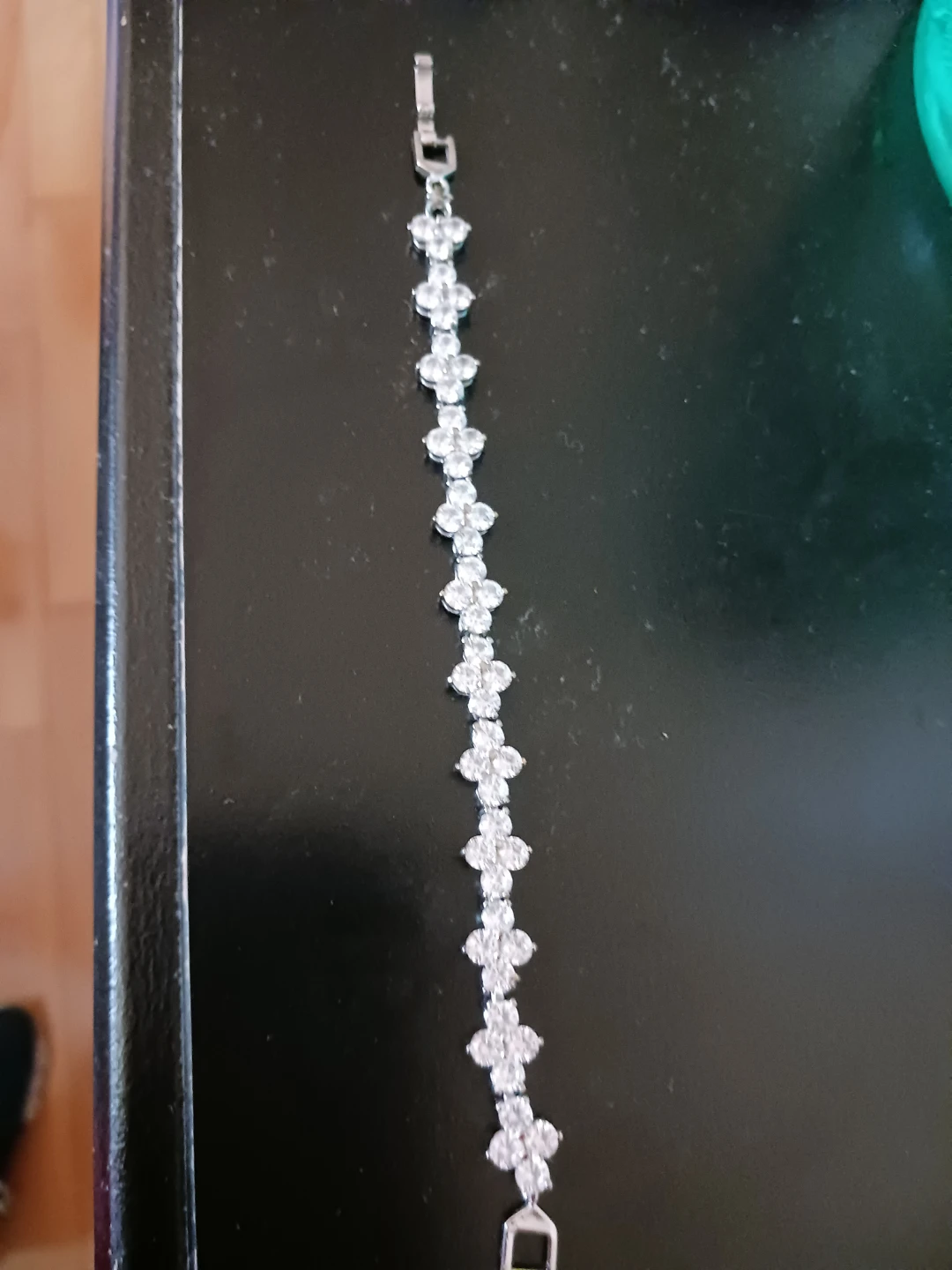Silver Tone Clover Rhinestone Bracelet - photo 2