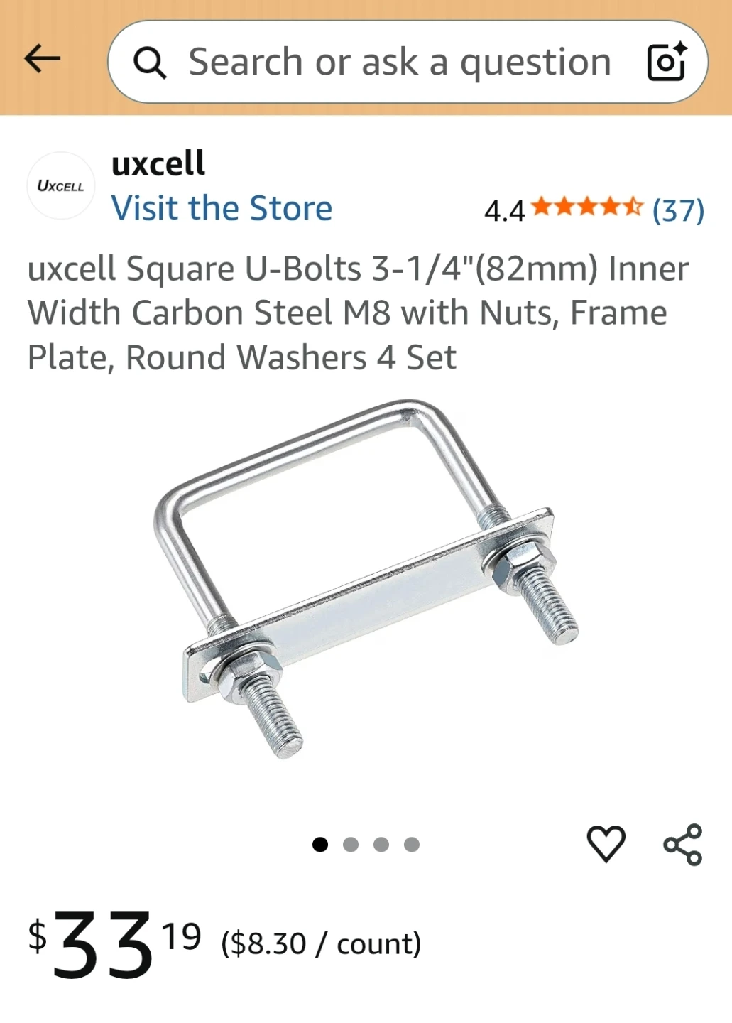 uxcell Square U-Bolts 82mm Inner Width Carbon Steel M8 (4 Set) 🌱