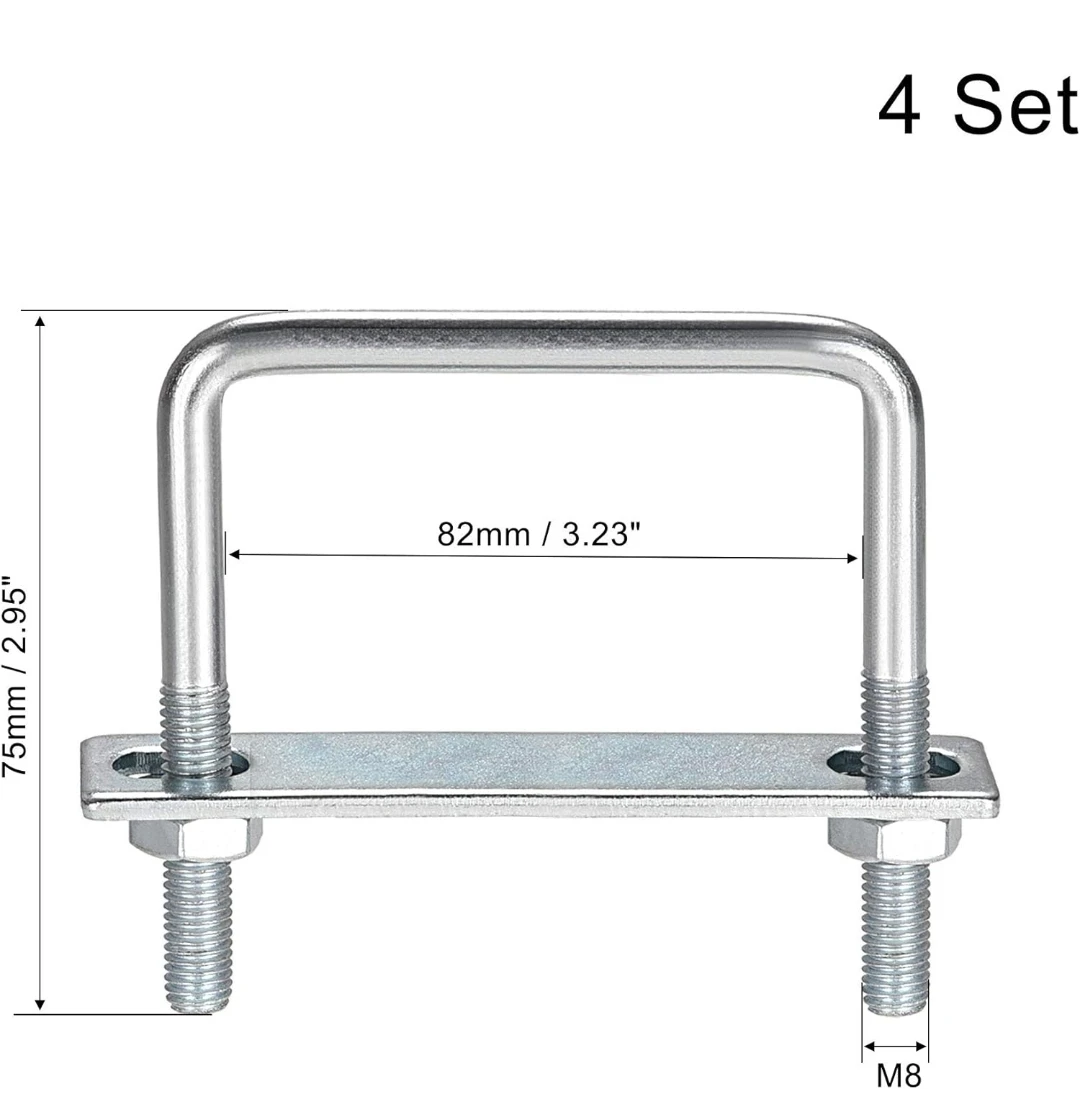 uxcell Square U-Bolts 82mm Inner Width Carbon Steel M8 (4 Set) 🌱 - photo 2