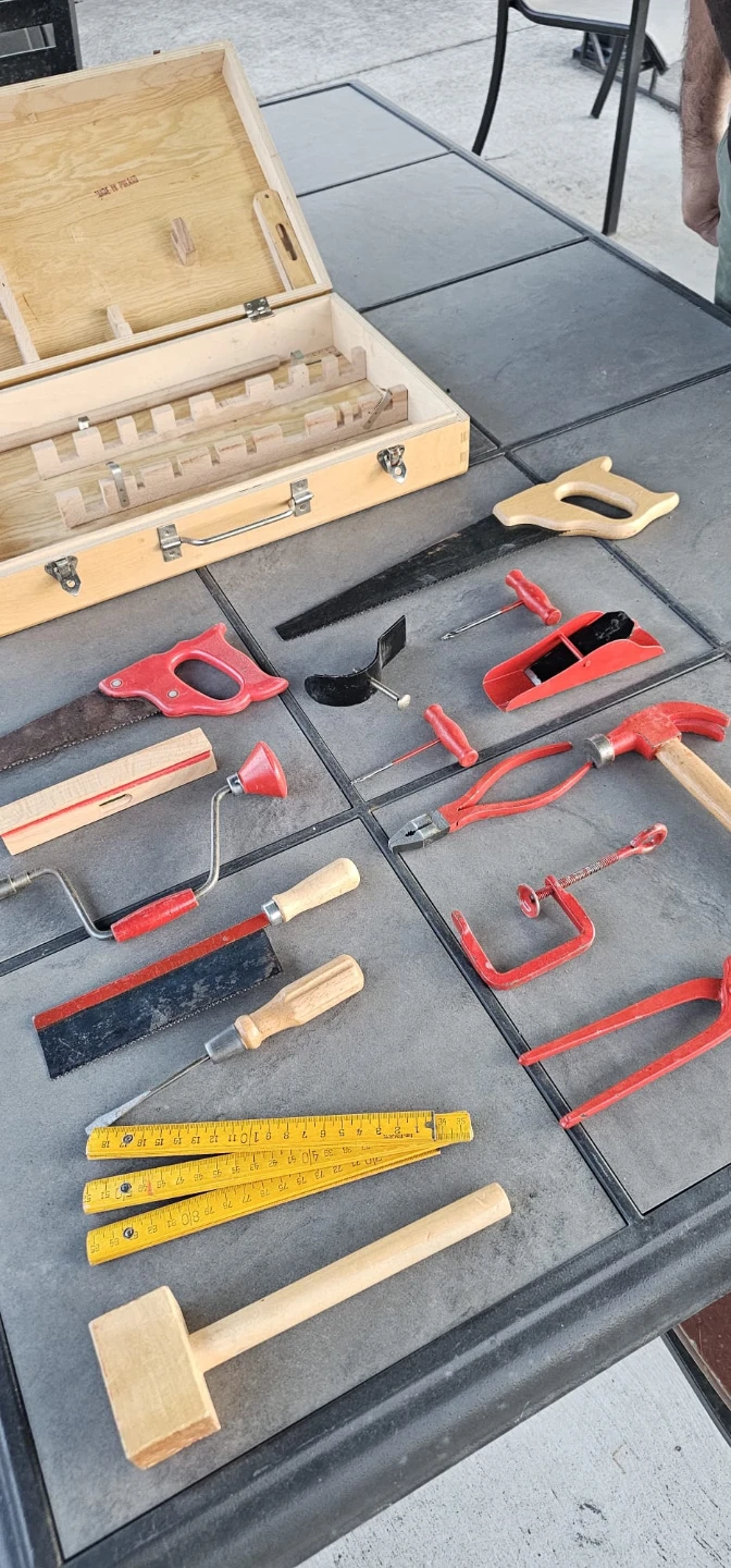 Vintage Hand Tool Set with Wooden Box