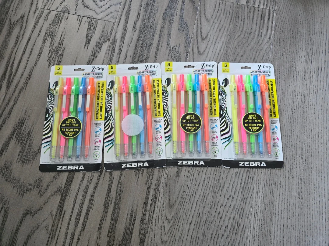 Zebra Z-Grip Assorted Neon Retractable Highlighters
