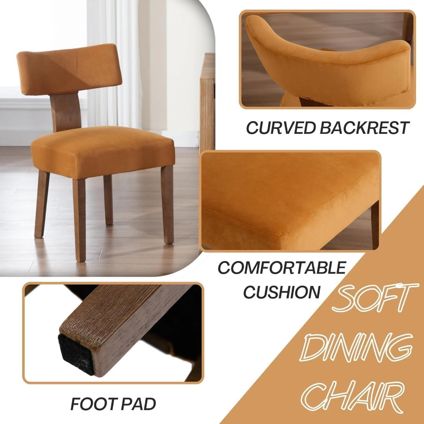 Set of 2 Amber Velvet Dining Chairs - photo 3