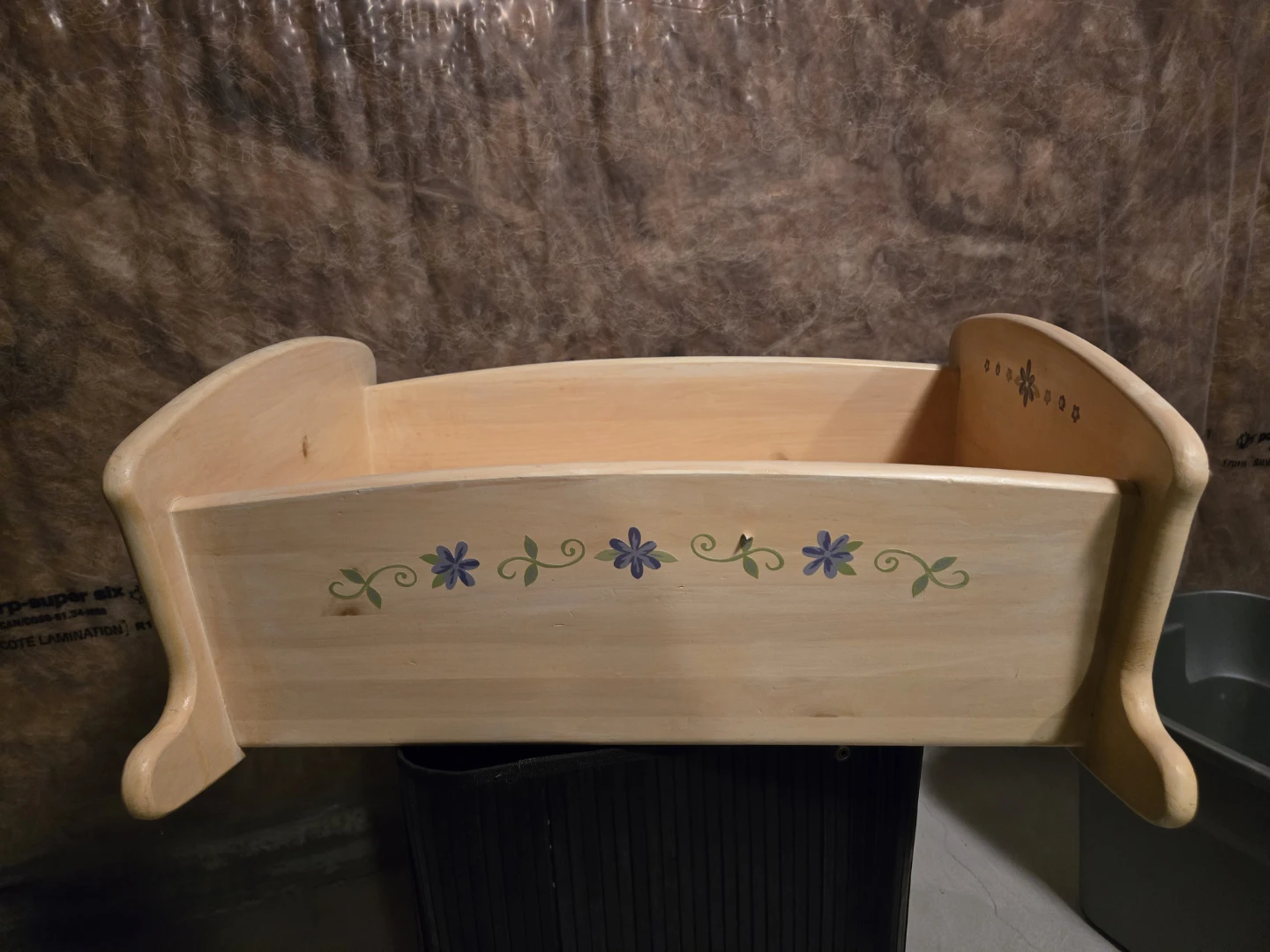 Wooden Doll Cradle with removable flower decals