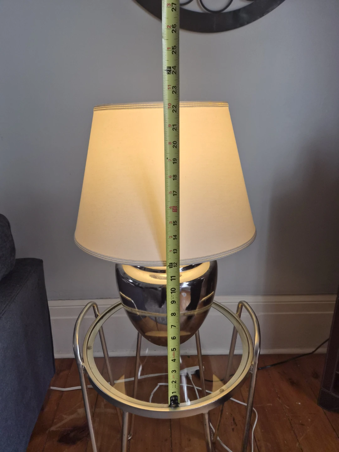 Table Lamp with Silver Base and White Fabric Shade - photo 3