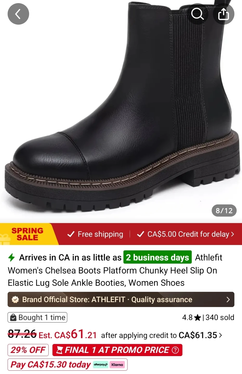 Athlefit Women's Black Chelsea Boots Size 11 - photo 3