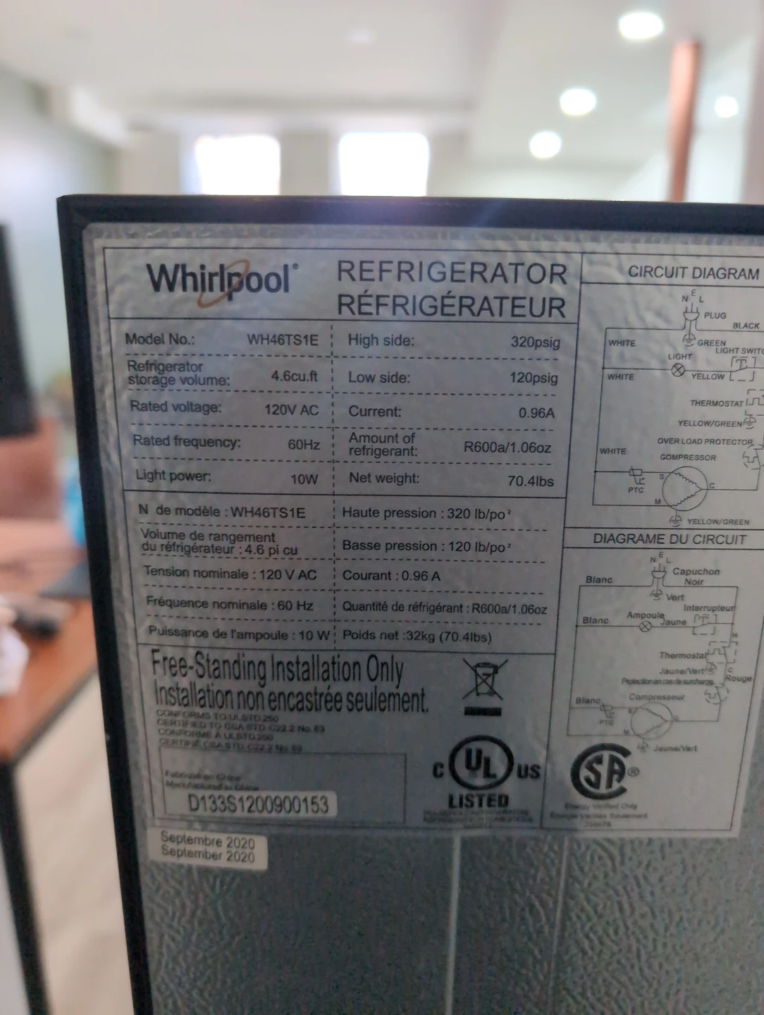 Whirlpool Refrigerator WH46TS1E - photo 2