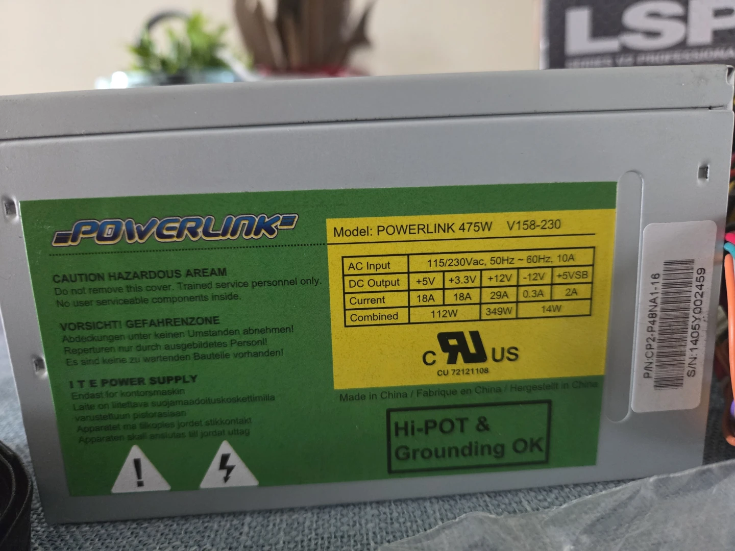 POWERLINK 475W Computer Power Supply V158-230