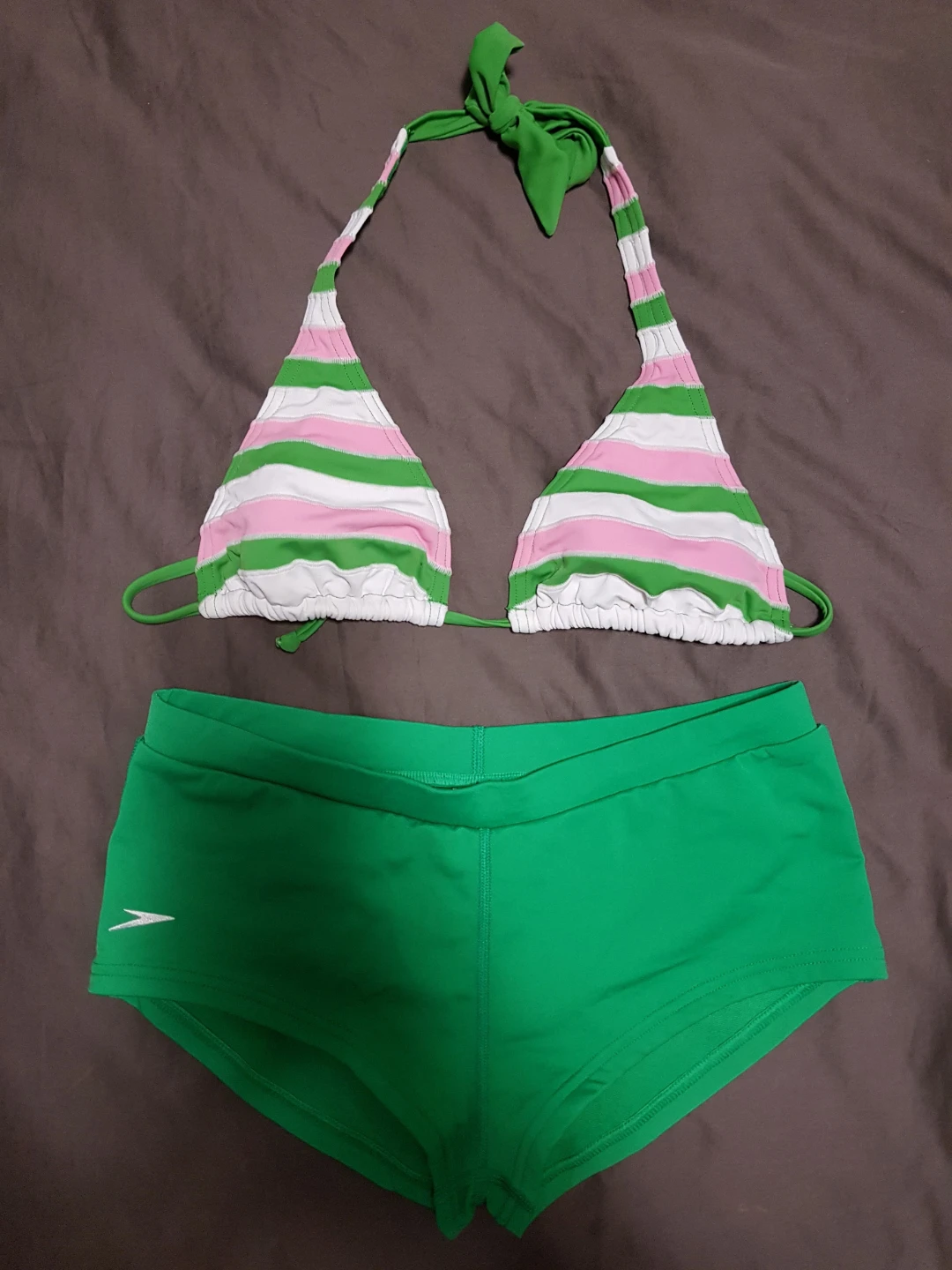 Endurance Pink, White & Green Striped Bikini Set