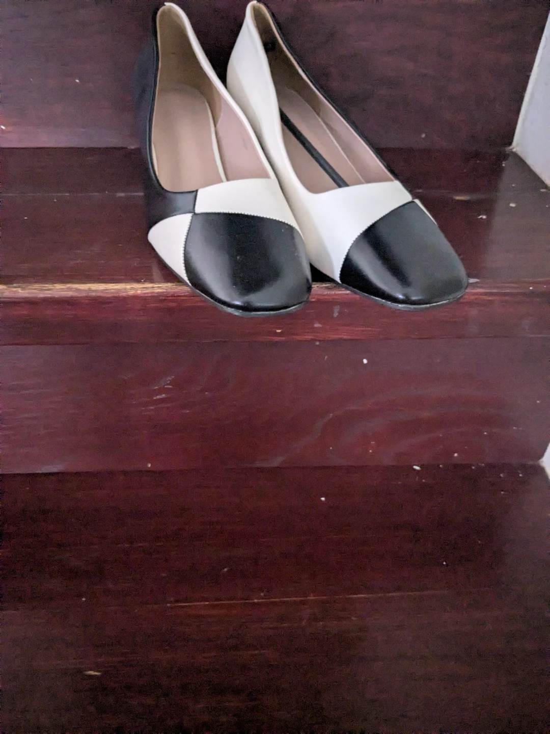 Black and white block pattern flats