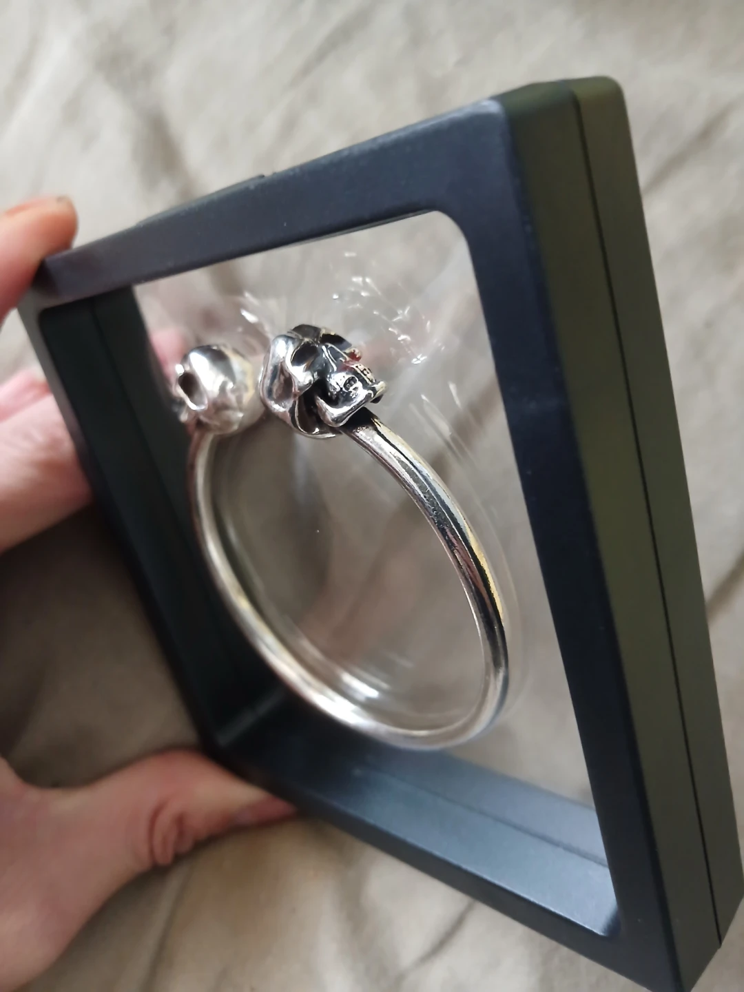 925 Silver Skull Bangle Bracelet - photo 4