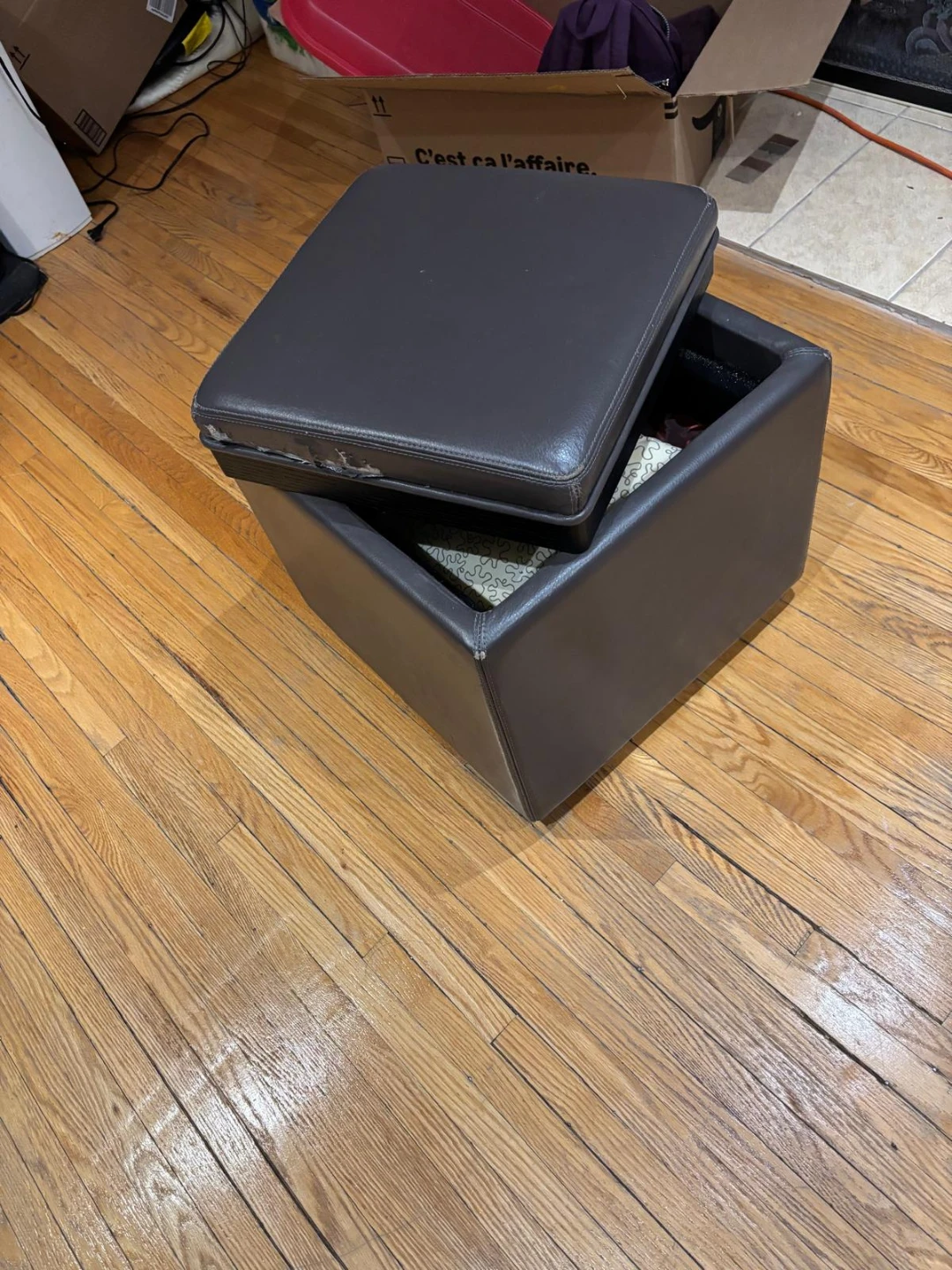 Grey Leather Storage Ottoman - photo 2
